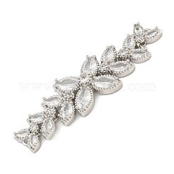 Brass Pave Clear Cubic Zirconia Flower with Leaf Links Connector Charms&nbsp;KK-P277-52P-01