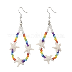 Baking Paint Glass Seed & Synthetic Turquoise Dangle Earrings for Women&nbsp;EJEW-JE07402