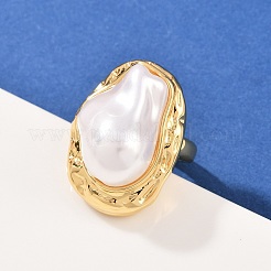 Brass ABS Plastic Pearl Cuff Rings for Women&nbsp;RJEW-L132-02G