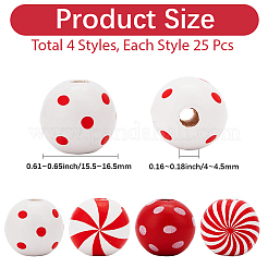 100Pcs 4 Styles Printed Wood European Beads&nbsp;WOOD-PA0001-36