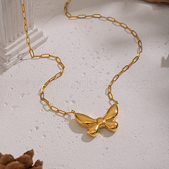 304 Stainless Steel Bowknot Pendant Paperclip Chain Necklaces for Women&nbsp;WQ2768
