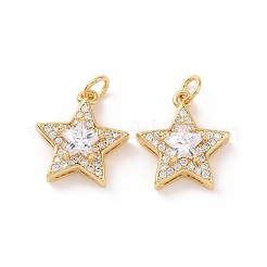 Star Brass Micro Pave Clear Cubic Zirconia Pendants&nbsp;KK-G435-38G