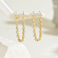 Brass Pave Clear Cubic Zirconia Tassel Stud Earrings&nbsp;LT4061