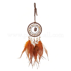 Iron Gemstone Woven Web/Net with Feather Pendant Decorations&nbsp;AJEW-A047-01