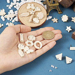 36Pcs 9 Styles Rectangle & Flower & Butterfly & Star Ash Wood Stud Earring Findings&nbsp;EJEW-TA0001-19