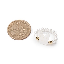 Round Shell Pearl & Brass Beads Stretch Rings&nbsp;RJEW-JR00689-01