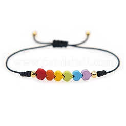 Gemstone Rainbow Heart Beaded Black Cord Adjustable Bracelet for Women&nbsp;YA9246-2