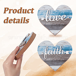 2Pcs 2 Styles Wood Heart Sculpture Display Decorations&nbsp;DJEW-GF0001-82