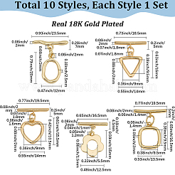 10Pcs 10 Styles Rack Plating Brass Toggle Clasps&nbsp;KK-SC0007-41