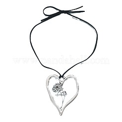 Birth Flower Heart Zinc Alloy Pendant Black Faux Suede Cord Necklaces for Women&nbsp;FS-WGA5BEC-11