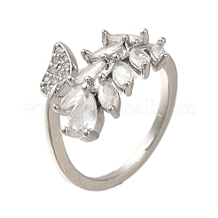 Rack Plating Brass Cubic Zirconia Cuff Finger Rings for Women&nbsp;RJEW-C115-04P