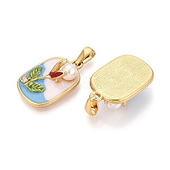 304 Stainless Steel Rhinestone & Enamel & ABS Imitation Pearl Pendants&nbsp;STAS-T072-85A-G