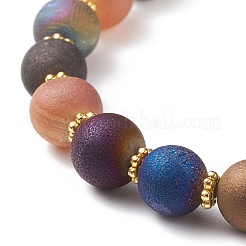 Natural Agate Round Beaded Stretch Bracelet with Brass Star Charm&nbsp;BJEW-JB08647