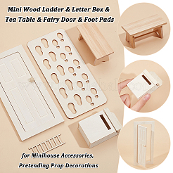 5Pcs 5 Styles Mini Wood Ladder & Letter Box & Tea Table & Fairy Door & Foot Pads&nbsp;DJEW-OC0001-44