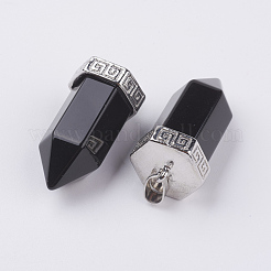 Natural Dyed & Heated Black Agate Pointed Pendants&nbsp;G-E442-03P