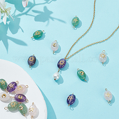 18Pcs 9 Styles Natural Green Aventurine & Amethyst & Rose Quartz Connector Charms&nbsp;PALLOY-HY00037
