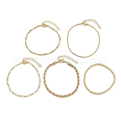 5Pcs 5 Styles Brass Chain Bracelets & Stretch Bracelets Set for Women&nbsp;BJEW-D357-03G