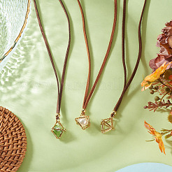 3Pcs Faux Suede Macrame Pouch  Pendant Necklaces&nbsp;NJEW-TAC0051-01