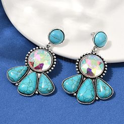 Alloy Synthetic Turquoise Dangle Stud Earrings&nbsp;LS-EJEW-U053-04A-AS