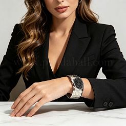 Alloy Jet Rhinestone Textured Open Cuff Bangles for Women&nbsp;WG6C64A-02