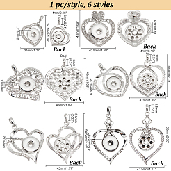 6Pcs 6 Style Heart Alloy Rhinestone Hang Snap Base Big Pendants&nbsp;ALRI-PH0001-29