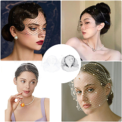 2Pcs 2 Colors Bridal Rhinestones Pearl Mesh Veil Cloth Hair Bands&nbsp;MRMJ-GF0001-50A
