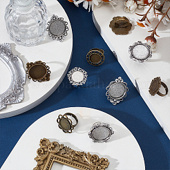 32Pcs 8 Styles Vintage Adjustable Iron Flower Finger Ring Components Alloy Cabochon Bezel Settings&nbsp;FIND-ME0003-37