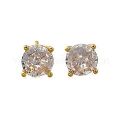 Flat Round Brass Micro Pave Clear Cubic Zirconia Stud Earrings&nbsp;EJEW-R018-08G