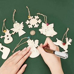 11 Style Unfinished Wooden Christmas Pendant Decoration&nbsp;HJEW-WR0001-06