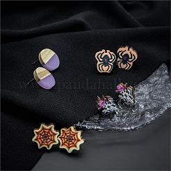 Halloween Spider Ghost Spider Web Wood Stud Earring Sets&nbsp;EJEW-OY002-02