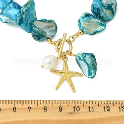 Summer Beach Alloy Starfish Pendant Dyed Natural Freshwater Shell Nuggets Beaded Necklaces for Women&nbsp;NJEW-JN06334
