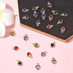 24Pcs 12 Colors Heart Rack Plating Brass Glass Charms&nbsp;KK-FS0001-39