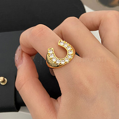 Brass Micro Pave Cubic Zirconia Adjustable Cuff Rings&nbsp;FS-WG9D77F-01