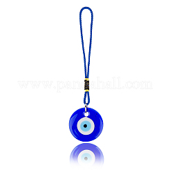 4Pcs Flat Round with Evil Eye Handmade Lampwork Pendant Decorations&nbsp;HJEW-CP0001-21