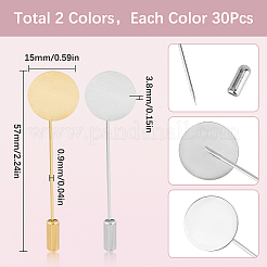 60 Sets 2 Colors Round Tray Brass Stick Lapel Pins&nbsp;KK-SC0004-99