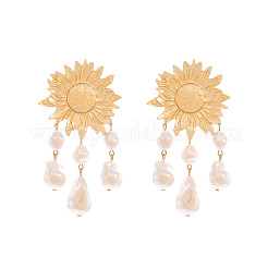Alloy Imitation Pearl Sunflower Tassel Chandelier Earrings for Women&nbsp;WGA0AF8-01