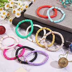 10Pcs 10 Colors Polymer Clay Heishi Beaded Stretch Bracelets&nbsp;BJEW-PH01445