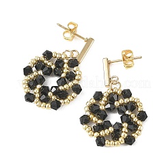Flower Glass Beaded Dangle Earrings&nbsp;EJEW-MZ00776-02