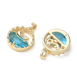 Brass Micro Pave Deep Sky Blue Cubic Zirconia Pendants&nbsp;KK-A299-02G