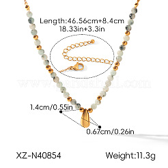 304 Stainless Steel Teardrop Pendant Natural African Turquoise(Jasper) Round Beaded Necklaces for Women&nbsp;WGE7304-01