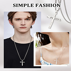 1Pc Stainless Steel Letter Cross Pendant Box Chain Necklaces for Men&nbsp;NJEW-LP0001-18