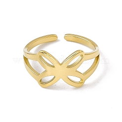 Ion Plating(IP) 304 Stainless Steel Hollow Butterfly Open Cuff Ring for Women&nbsp;RJEW-E053-03G