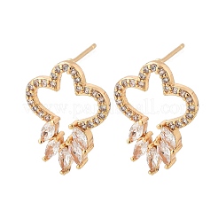 Flower Brass Micro Pave Clear Cubic Zirconia Stud Earrings for Women&nbsp;EJEW-G428-18G-02