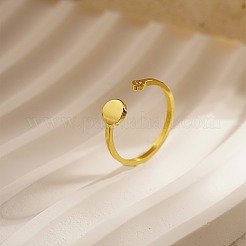 Stainless Steel Flat Round Open Cuff Ring with Cubic Zirconia&nbsp;QB0231-1