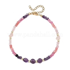 Dyed Natural Malaysia Jade & Rose Quartz & Chevron Amethyst Beads Beaded Anklets for Women&nbsp;AJEW-AN00832-01