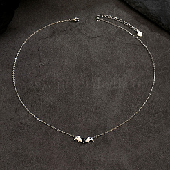 Halloween Brass Pave Black Cubic Zirconia Dark Gothic Bat Pendant Necklaces for Women&nbsp;AA2143