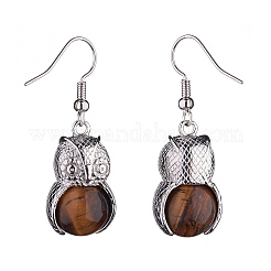 Natural Tiger Eye Owl Dangle Earrings&nbsp;EJEW-A092-08P-12