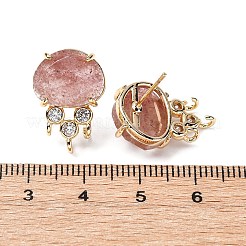 Brass Micro Pave Cubic Zirconia Stud Earring Findings with Natural Strawberry Quartz&nbsp;KK-Z096-05G-09
