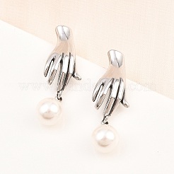 316 Surgical Stainless Round with Hand Stud Earrings&nbsp;EJEW-C160-08P