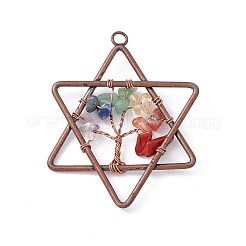 7 Chakra Pentagram Natural Mixed Stone Copper Wire Wrapped Chip Big Pendants&nbsp;G-E195-10R-02